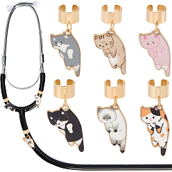 (52) Непрозрачная лаванда 6 шт 6 цвета сплав эмаль стетоскоп подвеска украшения, форма кошки, с 304 фурнитурой из нержавеющей стали, разноцветные, 35 мм, 1 шт / цвет