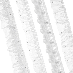 Белый 4 сумки 4 стили полиэстер вышивка кружевные ленты, с пластиковыми стразами, искусственный жемчуг на пластиковой основе, аксессуары для одежды, белые, 2-3/8~3 дюйм (60~75 мм), 1 двор / сумка, 1 сумка / стиль