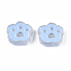 Light Sky Blue Transparent Acrylic Beads, with Enamel, Cat Paw Print, Light Sky Blue, 22x25x8.5mm, Hole: 3mm