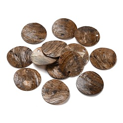 Верблюжий Подвески из натуральных ракушек акойя, окрашенные распылением, мать ракушки, плоские круглые прелести, верблюжие, 20.5x1~3 мм, отверстие : 1.5 мм