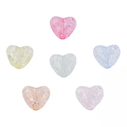 Mixed Color Transparent Crackle Acrylic Beads, Heart, Mixed Color, 9.5x10.5x6.5mm, Hole: 1.8mm, about 1190pcs/500g