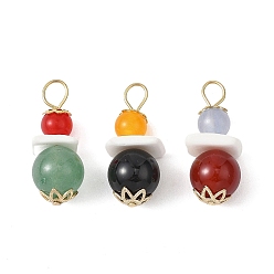 Золотой 3 шт. 3 стили подвески из натурального зеленого авантюрина, черного оникса, белого нефрита и малайзийского нефрита, круглые подвески из бусин с натуральными ракушками и 304 петлями из нержавеющей стали, золотые, 25~26x10x10~15 мм, отверстие : 3.5~3.9 мм, 1 шт / стиль