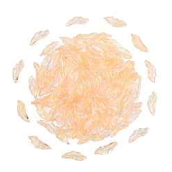 Персиковый Слойка 100 шт. подвески из прозрачного стекла, окрашенные методом запекания, лист, два тона, розовые, 26~26.5x9~9.5x6.5~7.5 мм, отверстие : 1.2~1.5 мм