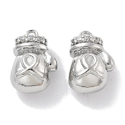 Платинированный Латунные микро проложить кубического циркония прелести, без кадмия, без никеля и без свинца, боксерская перчатка, Реальная платина, 13.5x9.5x7.5 мм, отверстие : 1.2 мм