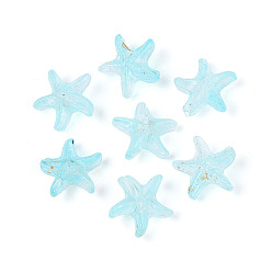 Небесно-голубой Матовые стеклянные бусины, морская звезда, с золотой порошок, голубой, 15x16x8 мм, отверстие : 1 мм, Около 909 шт / 1000 г