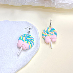 Небесно-голубой Сплав полимерной глины болтаться серьги, леденец, платина, голубой, 65x25 мм