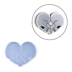 Heart DIY Skull Theme Cabochon Silicone Molds, Resin Casting Molds, For UV Resin, Epoxy Resin Jewelry Making, Heart Pattern, 58x73.5x6mm