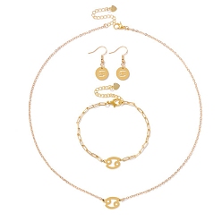 Рак Комплекты женских браслетов из сплава созвездий, серег и ожерелий с подвесками, золотые, рак, 33x12 мм, 170 мм, 450 мм