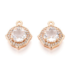 Прозрачный Латунные микро проложить кубического циркония подвески, без кадмия, без никеля и без свинца, четырехугольный, золотой свет, прозрачные, 16x13.6x6.1 мм, отверстие : 1.4 мм