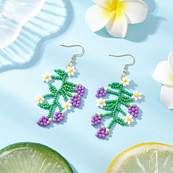 Винограды Серьги-подвески из стеклянных бусин с цветами и фруктами, с золотой тон 304 выводы из нержавеющей стали, винограды, 73.5x30.5 мм