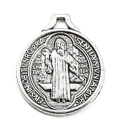 Античное Серебро Подвески из сплава, плоские круглые с Иисусом, античное серебро, 21x18x1.2 мм, отверстие : 2x3 мм