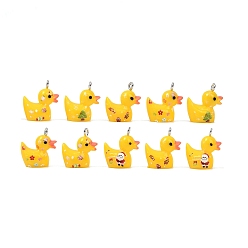 Желтый Рождественские подвески из непрозрачной смолы, утка, с железной платиной петлей, желтые, 19.5x12.5x17.5 мм, отверстие : 2 мм