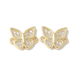 Настоящее золото 18K Подвески-бабочки из латуни с микропаве из прозрачного кубического циркония, без кадмия и без свинца, долгоиграющий, стойки покрытие, реальный 18 k позолоченный, 8.5x11x2 мм, отверстие : 1 мм