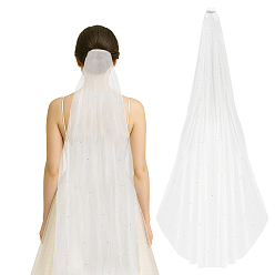 Белый Фаты из полиэфирной сетки, украшения для свадебной вечеринки для женщин, с железной расческой для волос и пластиковыми бусинами, белые, 2500x150x4 мм