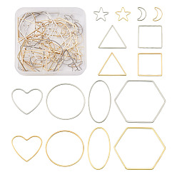 Платиновый & Золотой 40 шт. 16 стильные соединительные кольца из сплава, шестиугольник и круглое кольцо и овал и сердце и квадрат и треугольник и звезда и луна, платиной и золотом, 15.5~40x9.5~35x1 мм, внутренний диаметр: 14.5~38.5x8~33.5 мм