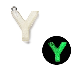 Letter Y Светящиеся подвески смолы, светится в темноте, с платиновым покрытием петли, буквы, Письмо Y, 24x18.5x5 мм, отверстие : 1.8 мм