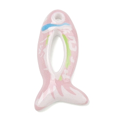 Pink Большие подвески из смолы, имитация фарфора, очарование рыбы, розовые, 61x24.5x7.5 мм, отверстие : 4.5 мм