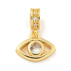 Eye Латунные микропаве прозрачные подвески с фианитом, реальный 18 k позолоченный, глаз, 18.5x13x3.5 мм, отверстие : 2 мм