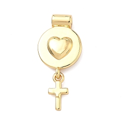 Сердце Религия латунные подвески, плоские круглые с поперечными прелести, долговечный, без кадмия и без свинца, реальный 18 k позолоченный, сердце, 25.5~26x11.5~12x3~3.5 мм, отверстие : 1.2 мм