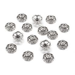 Античное Серебро Тибетском стиле сплав шарик крышки, без свинца, без никеля и без кадмия, цветок, античное серебро, диаметром около 9 мм , толщиной 4 мм , отверстие : 1 мм