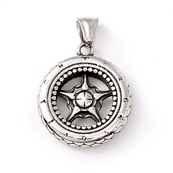 Antique Silver Tibetan Style 304 Stainless Steel Pendants, Wheel, Antique Silver, 33.5x29x6mm, Hole: 8x4.5mm