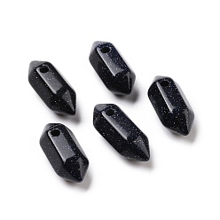 Синий Драгоценный Камень Синтетические голубые золотые подвески с двойным стержнем, шарм в виде граненой пули, 18.5~20x8~9x8~9 мм, отверстие : 1.5 мм