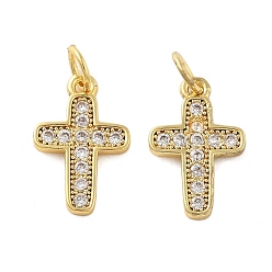 Настоящее золото 18K Латунные микро проложить кубического циркония подвески, крестик, без свинца и без кадмия, долговечный, стойки покрытие, с целью перехода в кольце, реальный 18 k позолоченный, 15.5x10x1.5 мм, отверстие : 3 мм