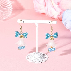 Синий Акриловые серьги-подвески в виде цветка, с выпечкой окрашены перламутровым стеклом круглые бусины, стеклянные бусины и 304 крючки для сережек из нержавеющей стали, золотые, синие, 47x18 мм