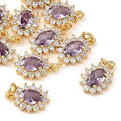 Lilac SHEGRACE Brass Micro Pave Cubic Zirconia Pendants, Cadmium Free & Nickel Free & Lead Free, Flower Charms, Real 18K Gold Plated, Lilac, 12x8x3mm, Jump Ring: 4x1mm, Inner Diameter: 2mm