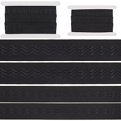 Черный 2 стили плоские полиэстеровые нескользящие трикотажные эластичные ремни, волнистые силиконовые резинки-захваты для шитья одежды, с картонными карточками 2шт., чёрные, 38~40 мм
