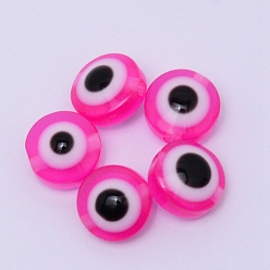 Темно-Розовый Плоские круглые сглаз гранулы смолы, темно-розовыми, 7.5~8x5~5.5 мм, отверстие : 1.6 мм