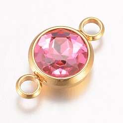 Роза К 9 соединители стеклянные звенья, граненые, с 304 фурнитурой из нержавеющей стали, ионное покрытие (ip), плоско-круглые, золотые, роза, 17.5x10x6.5 мм, отверстие : 2.5 мм