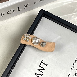 Персиковый Слойка Волнообразные заколки для волос из ткани и железа для женщин и девочек, с пластиковой имитацией жемчуга, розовые, 50x15 мм