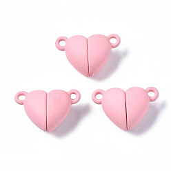 Pink Магнитные застежки из сплава, окрашенные распылением, с петлями, без кадмия, без никеля и без свинца, сердце, розовые, 10.5x16x7 мм, отверстие : 1.2 мм