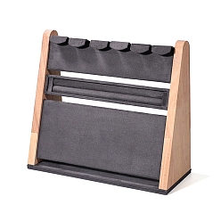 Шифер Серый Деревянные серьги кольца ожерелья стеллажи, с бантиком, подставка для органайзера для ювелирных изделий, шифер серый, 31.5x11.5x27.5 см