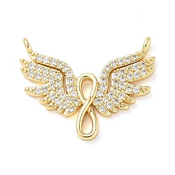 Настоящее золото 18K Латунные микро проложить кубического циркония подвески, без кадмия и без свинца, крылатые прелести, реальный 18 k позолоченный, 25.5x20x3 мм, отверстие : 1.4 мм