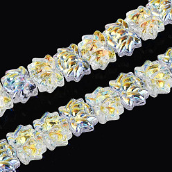 Прозрачный АВ Гальваническое покрытие, прозрачные стеклянные бусины, нити, лотос, с половиным покрытием, с покрытием AB цвета, ясно AB, 9.5~10x13.5~14x6.5~7 мм, отверстие : 1 мм, около 70 шт / нитка, 25.59 дюйм (65 см)
