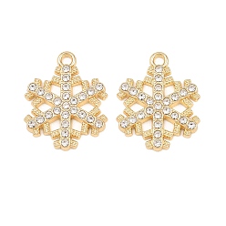 Золотой Рождественские подвески из сплава со стразами, прелести снежинки, стойки покрытие, золотые, 23.5x19x2.5 мм, отверстие : 2 мм