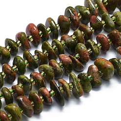 Unakite Natural Unakite Beads Strands, Chips, 7~13x8~9x3~4mm, Hole: 1mm, about 75pcs/strand, 14.76''(37.5cm)