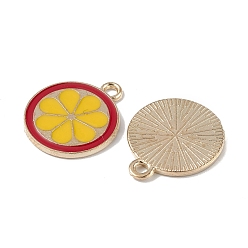 FireBrick Light Gold Tone Alloy Enamel Pendants, Lemon Slice Charm, FireBrick, 17.5x15x1.5mm, Hole: 2mm