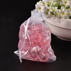 Белый Подарочная упаковка из органзы мешки, прямоугольник с бабочки, белые, 12x9 см