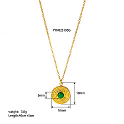 Зеленый агат Винтажные плоские круглые подвески из нержавеющей стали с натуральным зеленым ониксом и агатом (окрашенные и нагретые) для женщин, золотые, 15.75 дюйм (40 см)