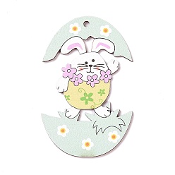 Бледно-Золотистый Пасхальная тема деревянные большие подвески, яйцо с кроликом, бледно золотарник, 90x57x2 мм, отверстие : 3.2 мм