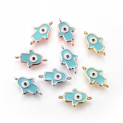 (52) Непрозрачная лаванда Соединители латунные эмалевые звенья, долговечный, hamsa рука / рука fatima / рука miriam со сглазом, бирюзовые, разноцветные, 16.5x10x2 мм, отверстие : 1 мм