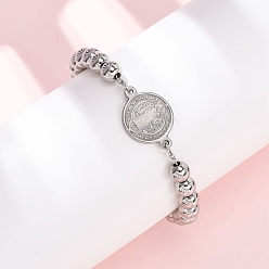 Нержавеющая Сталь Цвет 304 из нержавеющей стали ссылка браслеты, вышитый бисером браслеты для женщин, плоские круглые с святым Бенедиктом, цвет нержавеющей стали, 6-3/8 дюйм (16.3 см)