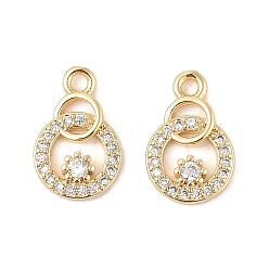 Настоящее золото 18K Латунные микро проложить кубического циркония подвески, без кадмия, без никеля и без свинца, плоский круглый с цветными чарами, реальный 18 k позолоченный, 13x8.5x2.3 мм, отверстие : 1.5 мм