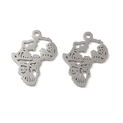 Stainless Steel Color Non-Tarnish 304 Stainless Steel Pendants, Laser Cut, Map Charm, Stainless Steel Color, 19.5x14.5x1mm, Hole: 1.8mm