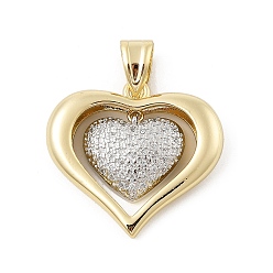 Сердце Латунные микро проложить кубического циркония подвески, без кадмия и без свинца, сердце прелести, сердце, 28x30.5x6 мм, отверстие : 9.5x5 мм