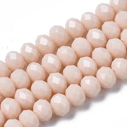 Antique White Opaque Solid Color Glass Beads Strands, Faceted, Rondelle, Antique White, 8x6mm, Hole: 1mm, about 72pcs/strand, 16.14 inch(41cm)
