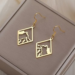 Golden 304 Stainless Steel Rhombus Dangle Earrings for Women, Mountain, Golden, 31x22mm
